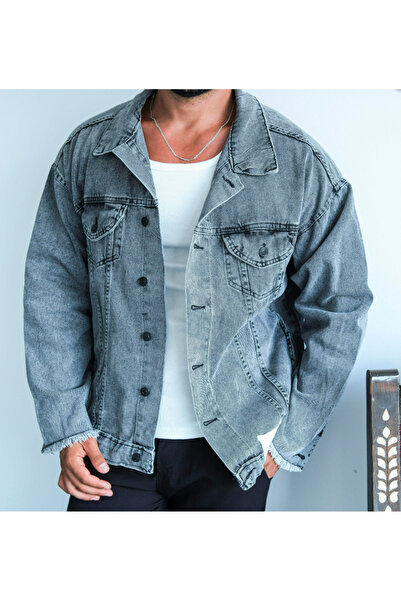 SCSARVİN Düğmeli Sırt Baskılı Kol Pis Kesim Kot Ceket VS5039