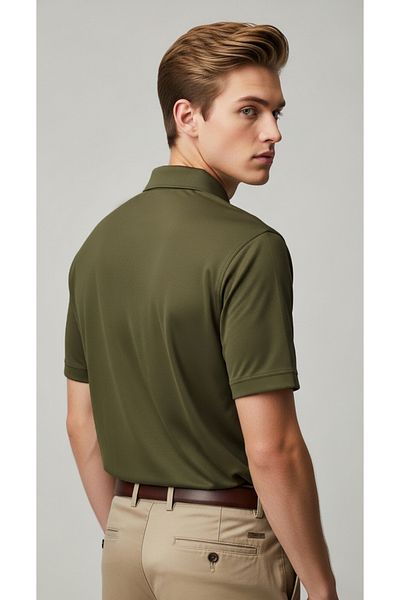 SadeRenk Men's Khaki Green Polo Collar T-Shirt