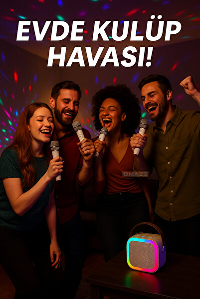 Omaze Mikrofonlu Karaoke Bluetooth Hoparlör Rgb Led Işıklı 5 Efektli Ses Bombası