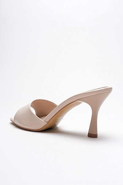 Lizzu Dámské pantofle se špičatou špičkou a otevřeným podpatkem Leni béžová lakovaná kůže