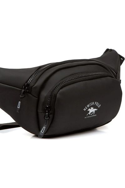 Newish Polo Men's Black Soft Texture Leather Waist and Shoulder Bag with Headphone Outlet