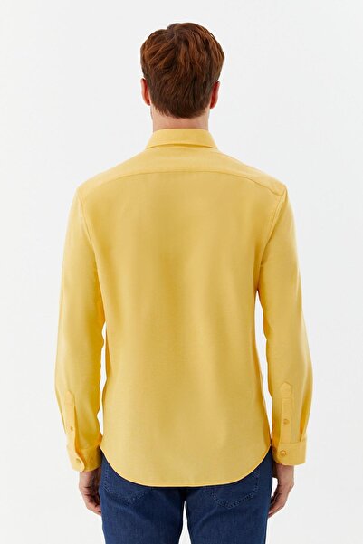 Sabri Özel Düğmeli Yaka Erkek Gömlek Sarı