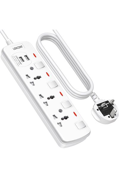 LENCENT Multi Plug Extension Socket with USB, 3 Way Electrical Outlet Extender with 2 USB, Wall Char