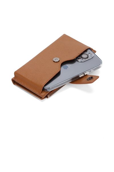 Newish Men's Tan Genuine Leather Handheld Portfolio Phone Holder Card Holder and Wallet