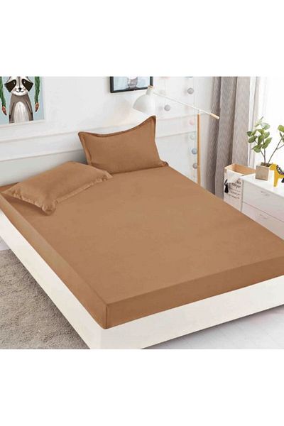 KDF TEAM Bed cover with elastic, 100% cotton, 140x200 cm, KDF, brown