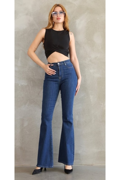 Weak Blue Γυναικείο ψηλόμεσο καμπάνα Σκούρο μπλε τζιν L ελαστικό ύφασμα Παντε...