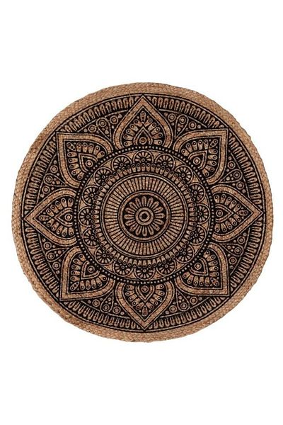 divendi-ro Round decorative jute rug with mandala pattern, 80 cm, beige