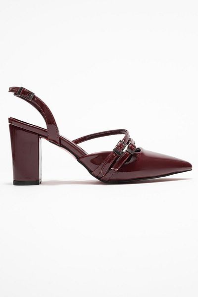 CCWAY AYAKKABI Women's 2-Piece Open Back Heels Bordo Patent Leather