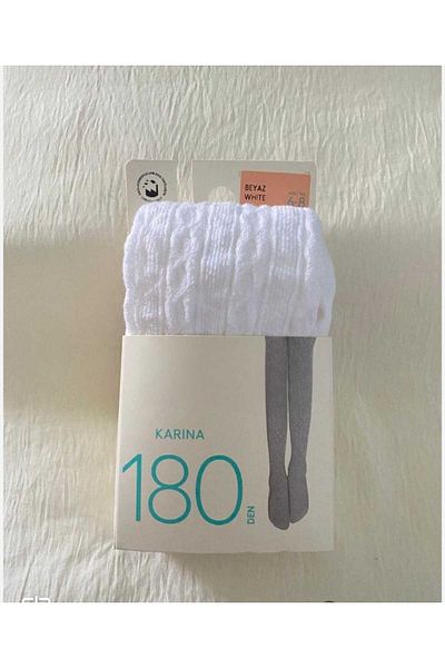 DÜVEN White Color Knitwear Toe Durable Patterned Children's Pantyhose - (Thick Wife Pantyhose)