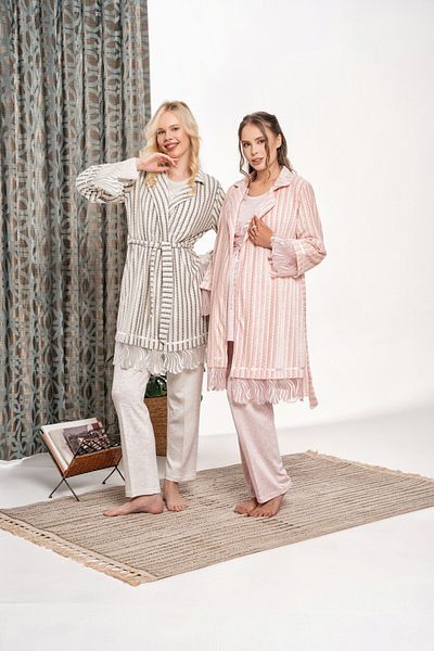 LOHOUSE Women's Powder Knitted Velvet Long Sleeve Cotton Maternity Maternity Pajamas Set of 3