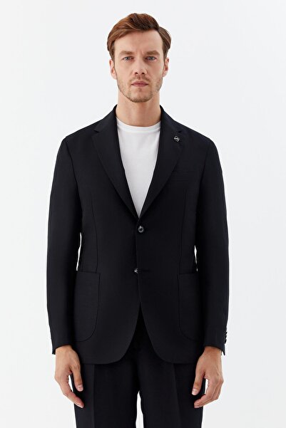 Sabri Özel Keten Karışımlı Takım Elbise Siyah