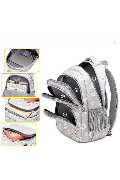 OricareFain Set ghiozdan școlar cu penar și geantă, imprimeu cu margarete, rezistent la apă, 43 x 29 x 16 cm, Albastru