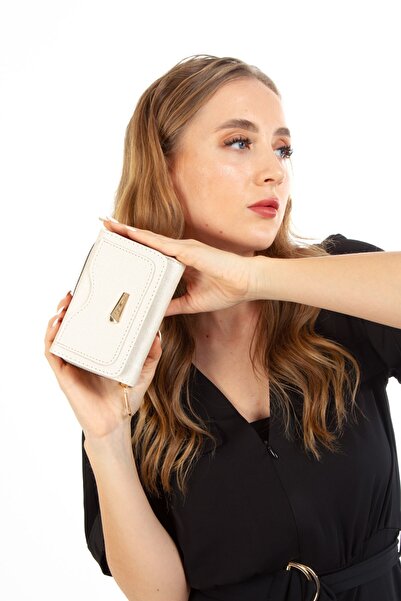 Newish Γυναικεία θήκη καρτών και πορτοφόλι από τεχνητό δέρμα κρέμας