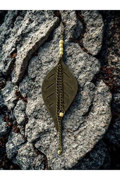 Nenya Haki Yaprak Desenli Hakiki Deri Küpe