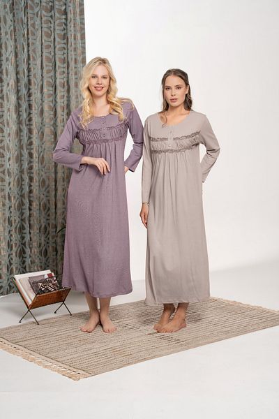 LOHOUSE Women's Bronze Melissa Drawstring Long Sleeve Cotton Winter Maternity Nightgown