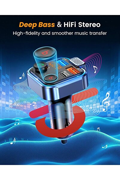 LENCENT Car FM Transmitter, Wireless Bluetooth 5.3 Radio Adapter Car Kit, PD3.0 Type C 20W+QC3.0 Car