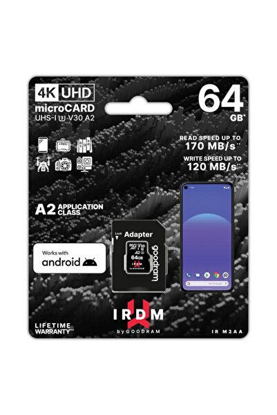 Goodram Card de memorie IRDM M2AA, 64GB, microSDXC, UHS-I U3, V30, Adaptor SD inclus