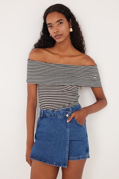 Tudors Women's Slim Fit Slim Fit Striped Strapless Blouse
