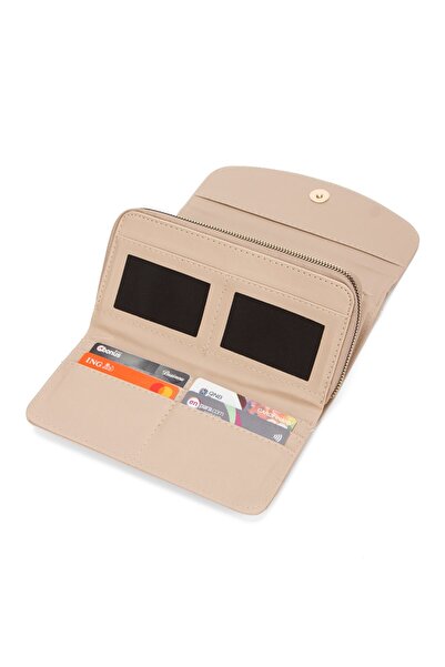 Newish Γυναικεία μπεζ θήκη κάρτας και πορτοφόλι από συνθετικό δέρμα