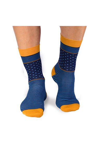 Pirin Hill FINE BAMBOO bamboo socks with dark blue polka dots and stripes
