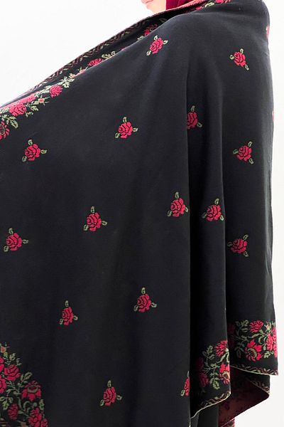fiore fashion Rose Patterned Knitwear Shoulder Shawl Black