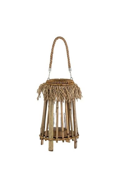 divendi-ro Decorative conical decorative lantern with vertical reed pattern, hanging, Ø16x15 cm, brown