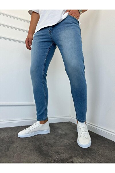 KağanKY Blugi slimfit cu șlefuire albastru deschis