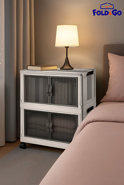 Fold&Go 2 Katlı Portatif Organizer Tekerlekli Dolap ”Beyaz” Çok Amaçlı Mıknat...