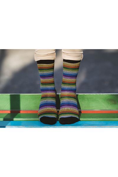 Pirin Hill FINE BAMBOO bamboo socks, dark rainbow stripes