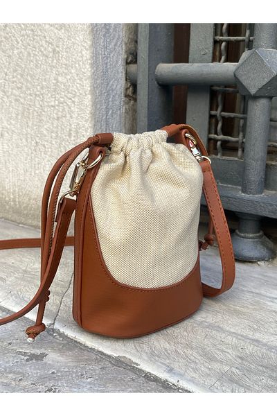 nura Taba Women's Linen Mini Drawstring Hand and Shoulder Bag