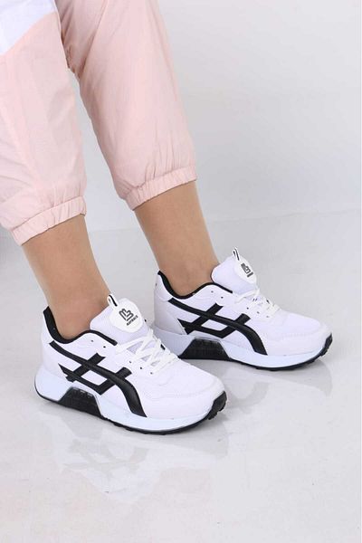 OBAY LİFE Women's White Black Striped Daily Orthopedic Sports Shoes Nbr4024