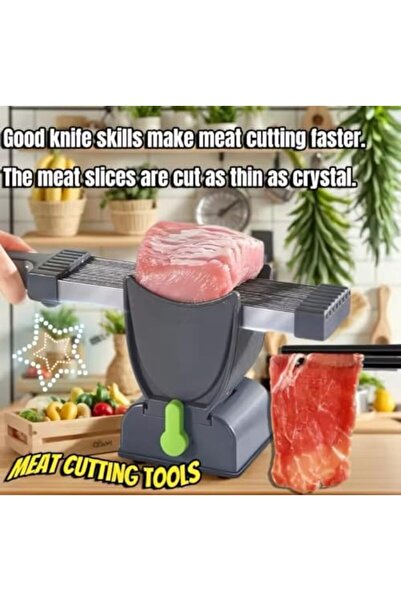 BLUE CORAL Manual Stainless Steel Fresh Meat Cutter Chopper for Meat Slicing Strips Dices for Home Kitchen (Bla