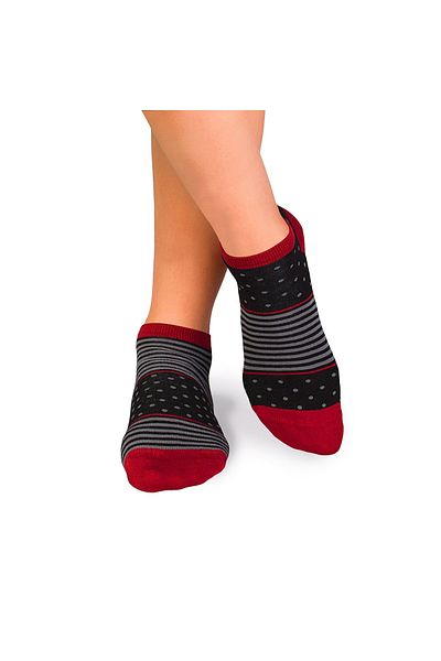 Pirin Hill FINE BAMBOO short bamboo socks with polka dots and stripes black gray