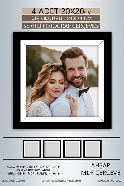 bymat 4 Pieces 20X20 Frame - Black and White Striped Photo Frame - Mdf Frame - Square Frame
