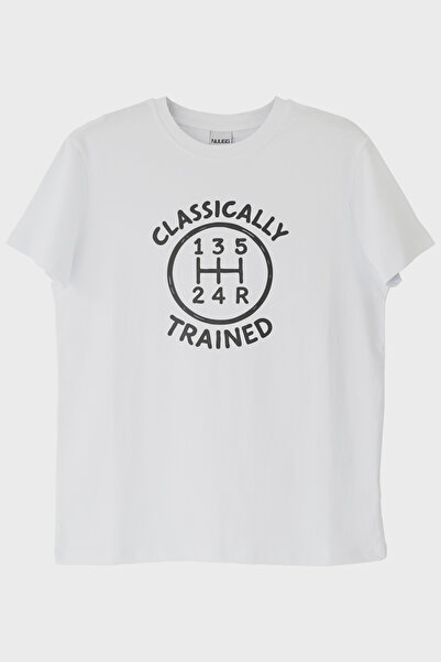 NUUGG تي شيرت أبيض مدرّب كلاسيكيًا