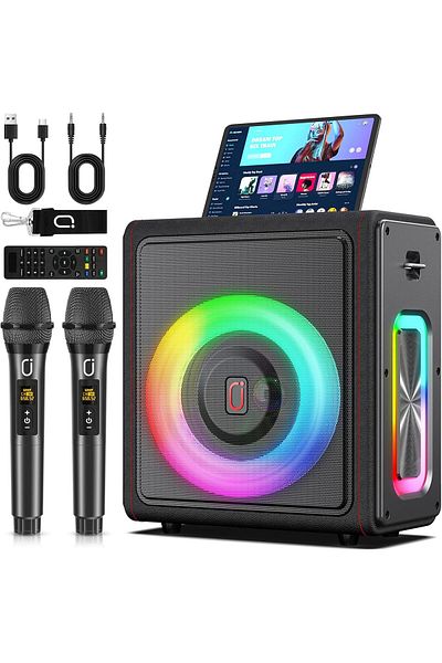JYX Karaoke Machine, Portable Bluetooth 5.3 Speaker with 2 Wireless Microphones for Adults