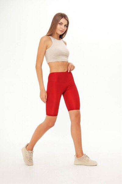 comstar Women's High Waist Basic Red Shiny Biker Mini Leggings