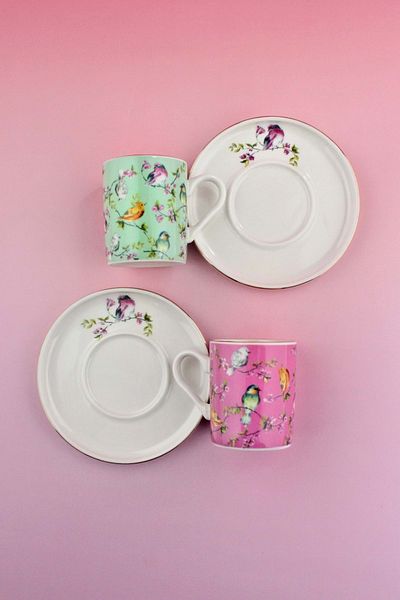 Bursa Porselen Dekor Paradise Gold Gilded Two-Person Porcelain Coffee Cup Set