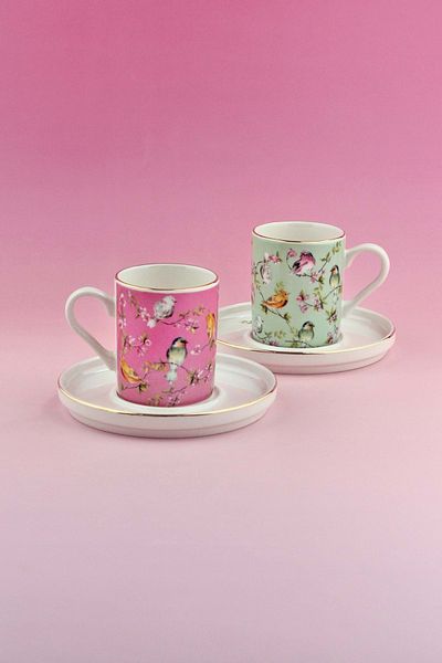 Bursa Porselen Dekor Paradise Gold Gilded Two-Person Porcelain Coffee Cup Set