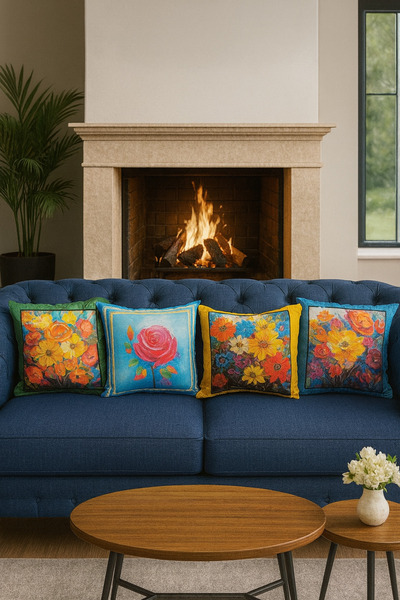 Limon Soft Husă de pernă 3D Digital cu imprimeu Set de 4 huse de pernă cu tem...