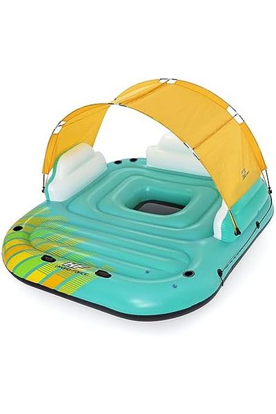 BESTWAY Hydro Force Sunny 5 Person Inflatable Large Floating Island Lake Water Lounge Raft with Cup