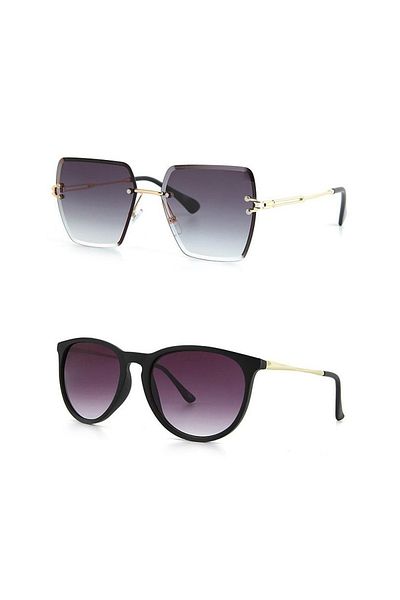 Aqua Di Polo 1987 Black Round Sunglasses & Black Cutout Glass Women Sunglasses Set Stcc021601