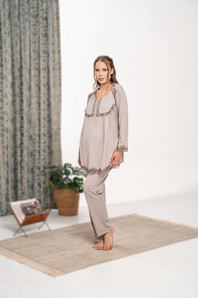 Pelin Women's Bronze Lace Detailed Maternity Pajama Set