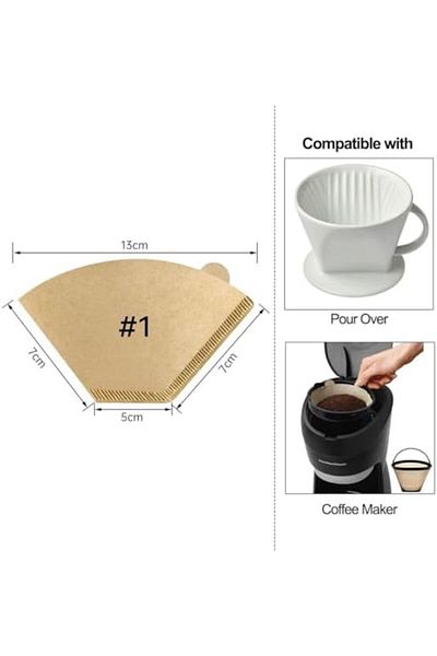 Biki 100 Pieces of Disposable Coffee Filters for V60 Drip Brewing - Unbleached Cone Paper