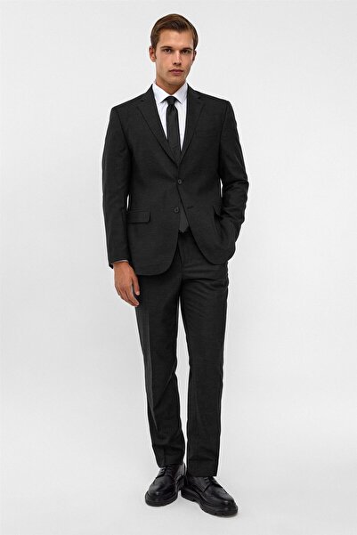 SÜVARİ Siyah Regular Armürlü Sivri Yaka 6 Drop Takım Elbise