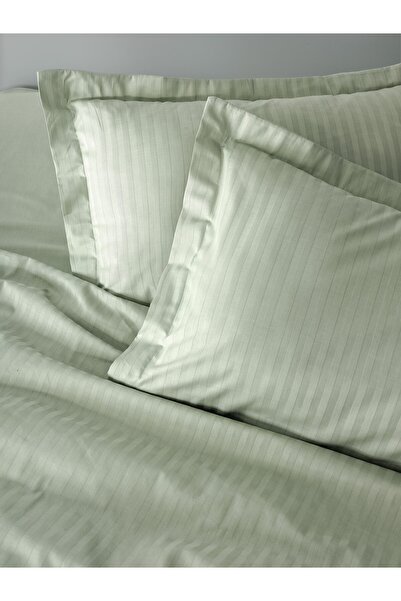 Cotton Box Elegant Stripe Satin Double Duvet Cover Set Sage