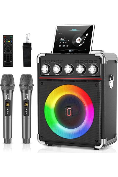 JYX Karaoke Machine With 2 Microphones: Portable for Adults Kids, Bluetooth Speaker With Bass/Treble