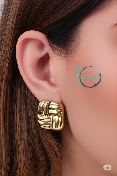 OCEANDESING Steel Gold Color Embroidered Square Plate Model Women's Earrings