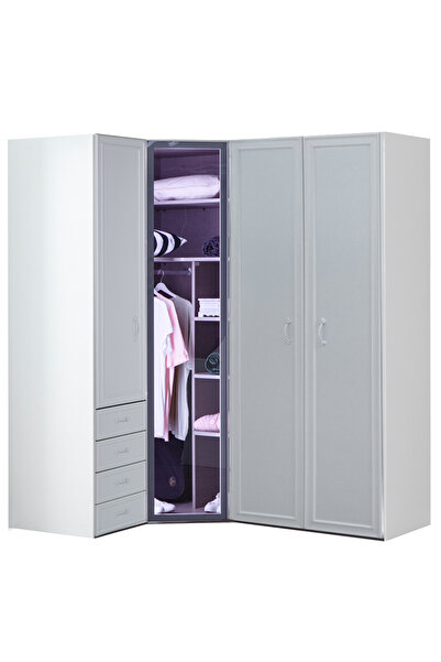 benim odam Isabella 4 Kapılı Cam Kapaklı Çekmeceli Köşe Dolap Genç / Çocuk Od...