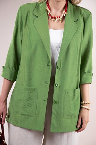 Roxxlen 1122577 Γυναικείο μπουφάν μεγάλου μεγέθους με τσέπες πράσινο